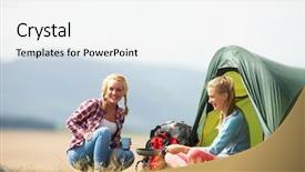  Presentation with girls trip - Cool new PPT theme with two teenage girls on camping backdrop and a white colored foreground