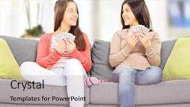  Presentation with playing cards - Beautiful PPT layouts featuring two teenage girls sitting backdrop and a light gray colored foreground