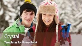  Presentation with teenagers - PPT theme with two teenagers on ski holiday in mountains background and a tawny brown colored foreground