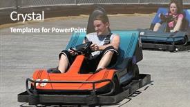  Presentation with race car a red racing - Colorful slide deck enhanced with two teenagers racing go carts backdrop and a gray colored foreground