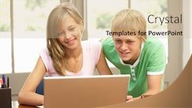  Presentation with teenagers - Slide deck featuring two teenagers using laptop at home background and a soft green colored foreground