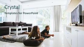  Presentation with teenagers - Slide set featuring two teenagers watching tv while background and a sky blue colored foreground