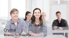  Presentation with school - Cool new slide deck with two teenagers with notebooks amd backdrop and a light gray colored foreground