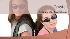  Presentation with teens - Audience pleasing presentation theme consisting of two-teens-with-sunglasses backdrop and a soft green colored foreground