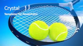  Presentation with badminton ball shuttlecock racket - Cool new theme with two tennis balls and racket backdrop and a teal colored foreground