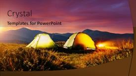  Presentation with campsite - Presentation theme consisting of two-tents-in-the-foreground background and a violet colored foreground
