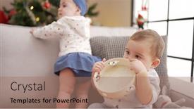  Presentation with tambourine - PPT theme having two-toddlers-bitting-tambourine-sitting background and a coral colored foreground