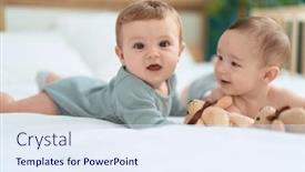  Presentation with toddlers - PPT theme consisting of two-toddlers-lying-on-bed background and a sky blue colored foreground