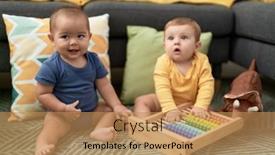  Presentation with toddlers - PPT theme featuring two-toddlers-playing-with-abacus background and a coral colored foreground