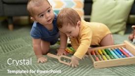  Presentation with toddlers - PPT theme having two-toddlers-playing-with-abacus background and a gray colored foreground
