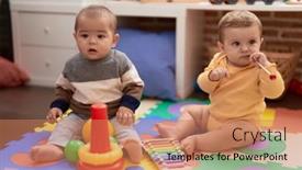  Presentation with xylophone - Presentation design enhanced with two-toddlers-playing-with-ball background and a coral colored foreground