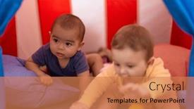  Presentation with toddlers - Presentation having two-toddlers-playing-with-balls background and a coral colored foreground