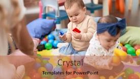  Presentation with toddlers - Presentation theme with two-toddlers-playing-with-toys background and a coral colored foreground