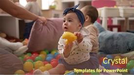  Presentation with toddlers - PPT theme enhanced with two-toddlers-playing-with-toys background and a tawny brown colored foreground