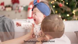  Presentation with toddlers - Slide set with two-toddlers-sitting-on-sofa background and a coral colored foreground