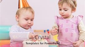  Presentation with birthday party - Slides having two-toddlers-with-party-heads background and a lemonade colored foreground