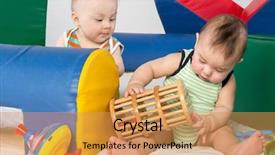  Presentation with toddlers - Colorful slide set enhanced with two toddlers with toys in the gaming complex backdrop and a gold colored foreground