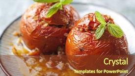  Presentation with italian food cooking tomatoes basil - Slide set enhanced with two tomatoes stuffed with rice background and a tawny brown colored foreground