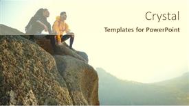  Presentation with achievement mountain - Theme enhanced with two-tourists-climbers-sit background and a cream colored foreground