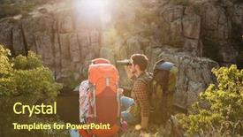  Presentation with binocular - Beautiful presentation theme featuring two tourists sitting on rock near the canya with binocular backdrop and a tawny brown colored foreground