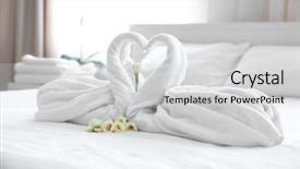  Presentation with white flowers - PPT theme having two towel swans and flowers background and a light gray colored foreground