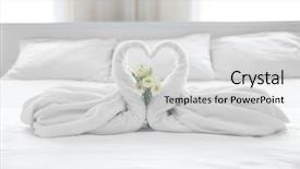  Presentation with white flowers of jasmine - Audience pleasing PPT layouts consisting of two towel swans and flowers backdrop and a  colored foreground