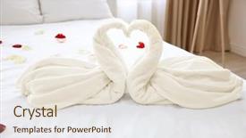  Presentation with bed hotel - Theme with two towel swans and rose background and a  colored foreground