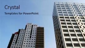  Presentation with colour blocking building blocks - Audience pleasing presentation theme consisting of two tower blocks in city backdrop and a  colored foreground