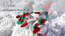  Presentation with snowmen - Cool new theme with two toy snowmen on sunny frosty day winter vacation backdrop and a light gray colored foreground