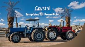  Presentation with city - Presentation featuring two-tractors-on-the-side background and a teal colored foreground