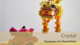  Presentation with traditional dancing - Cool new presentation theme with two-traditional-dancing-lion-playing backdrop and a coral colored foreground