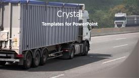  Presentation with cargo transportation - PPT layouts having two-trucks-drive-towards-each background and a gray colored foreground
