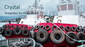  Presentation with tugboat - Beautiful slide set featuring two tugboats in the port backdrop and a light blue colored foreground