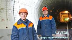  Presentation with construction site construction - Slides consisting of two tunnel workers mounters background and a ocean colored foreground