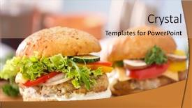  Presentation with burgers - Theme enhanced with two turkey burgers on wooden background and a coral colored foreground