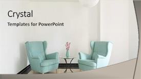  Presentation with an empty two way - Audience pleasing PPT layouts consisting of two turquoise armchairs in empty backdrop and a sky blue colored foreground