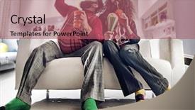  Presentation with geek - Slides with two tv geeks sitting background and a coral colored foreground