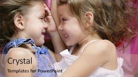  Presentation with two cute sisters playing - Cool new slide set with two twin sisters backdrop and a coral colored foreground