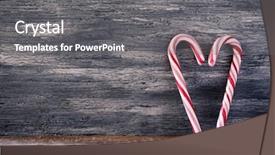  Presentation with candy canes - Presentation theme enhanced with two typical red an white candy canes placed forming a heart against a rustic wooden surface with a negative space background and a gray colored foreground