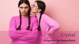  Presentation with upset - Beautiful PPT theme featuring two-upset-cute-teenage-girls backdrop and a coral colored foreground