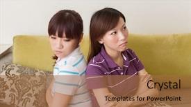  Presentation with fight - Slides enhanced with two upset friends not talking to each other after fight on the sofa in the living room background and a red colored foreground