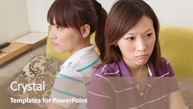  Presentation with fight - Amazing theme having two upset friends not talking to each other after fight on the sofa in the living room backdrop and a coral colored foreground