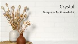  Presentation with white brick wall - Presentation design having two-vases-with-dried-grass background and a sky blue colored foreground