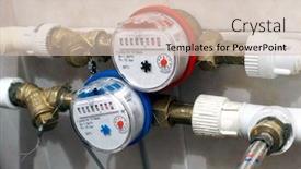  Presentation with cold water - Presentation design consisting of two-water-meters-close-up background and a soft green colored foreground