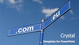  Presentation with blue sky - Audience pleasing presentation design consisting of two-way metal signpost spelling backdrop and a teal colored foreground