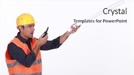  Presentation with traffic - Presentation theme having two way radio - concerned traffic guard reporting background and a white colored foreground