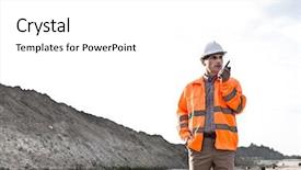  Presentation with walkie talkie - Slides consisting of two way radio - confident male supervisor using walkie-talkie background and a white colored foreground