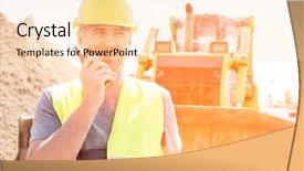  Presentation with walkie talkie - Slide set featuring two way radio - confident supervisor using walkie-talkie background and a lemonade colored foreground