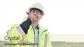  Presentation with walkie talkie - Amazing slides having two way radio - happy supervisor using walkie-talkie backdrop and a soft green colored foreground