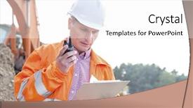  Presentation with walkie talkie - Slide set featuring two way radio - supervisor reading clipboard while using background and a white colored foreground